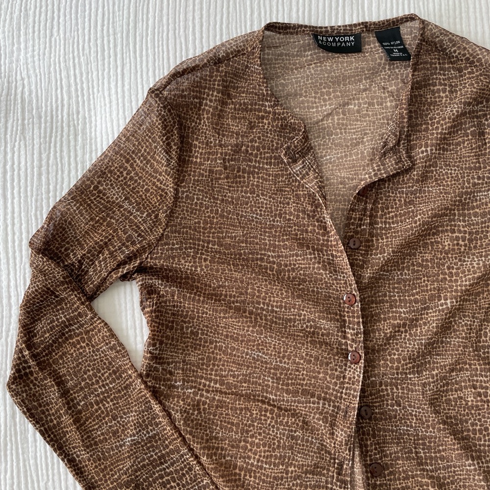 New York & Company Mesh Animal Print Top